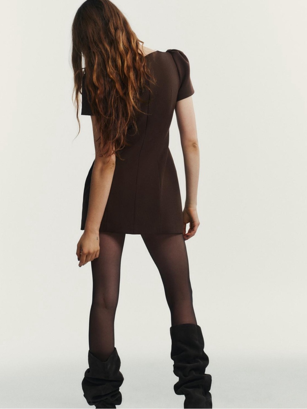 Zara Brown Short-Sleeve Mini Dress